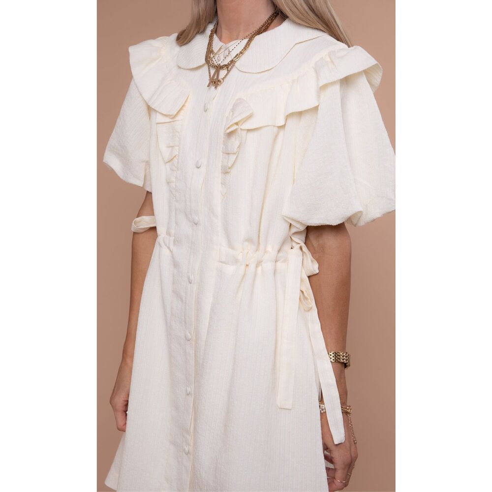 Listicle Women’s Cream Stripe Ruffle Puff Sleeve Dress Sz Lg NEW - Picture 3 of 11